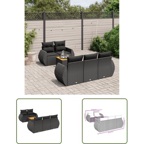 The Living Store 6-tlg. Garten-Sofagarnitur mit Kissen Schwarz Poly Rattan - Gartenmöbel Set - PE-Rattan Möbel - Outdoor Lounge - Esstisch - Gartenstuhl (1/3)