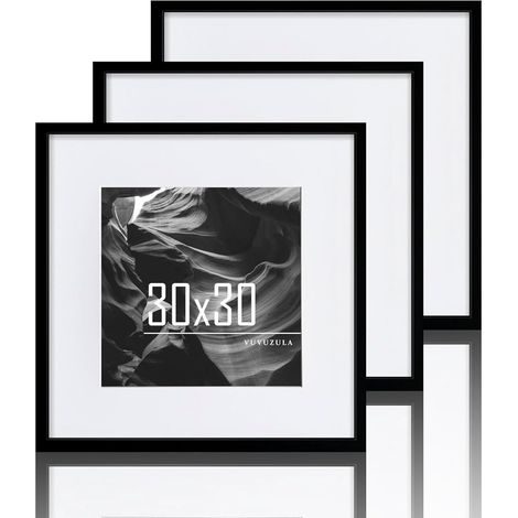 Bilderrahmen 30x30cm Holz Schwarz Quadratisch 3er Set Fotorahmen Passepartout (1/5)