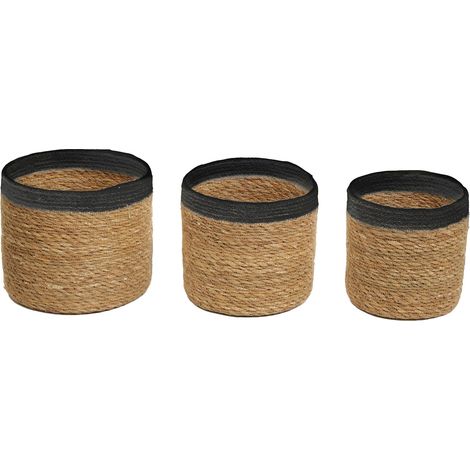 Premier Housewares Set of Three Natural and Black Baskets