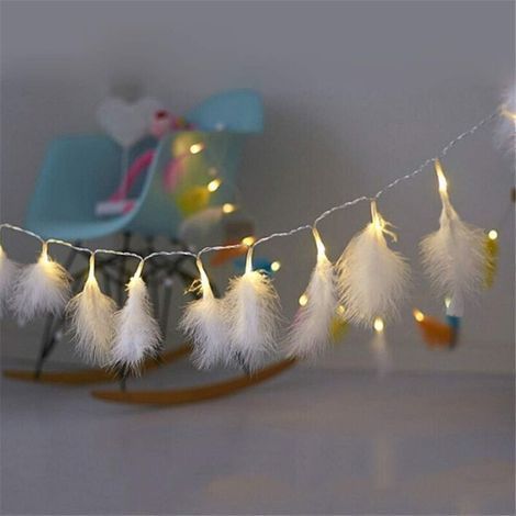 Guirlande lumineuse LED 2 mètres en plumes naturelles avec piles Blanc chaud pour festival de Noël, mariage, fête, jardin, maison, salon (1/2)