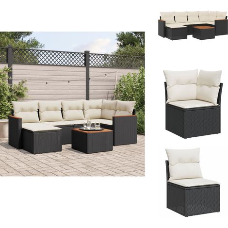 Salon de jardin 7 pcs avec coussins noir résine tressée - Ensemble Salon De Jardin - Mobilier De Jardin - Canapé Extérieur - Chaise Extérieure - Table Basse Jardin (1/5)