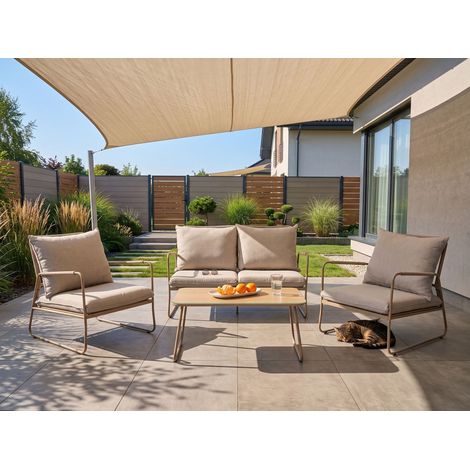 Conjunto de jardín 4 plazas sofá y sillones con mesa de centro estructura de metal beige Acceglio (1/5)