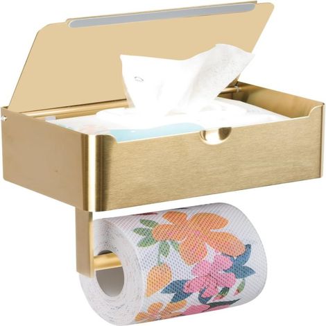 Goldener Toilettenpapier- und Feuchttuchhalter, Ablagefach, Wandmontage (Bohren/Kleben), großes Modell, Edelstahl SUS304