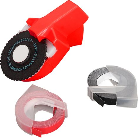 Mini étiqueteuse portable à relief, imprimante d'étiquettes manuelle ergonomique avec ruban adhésif, idéale pour le scrapbooking et les loisirs créatifs, rouge. (1/5)