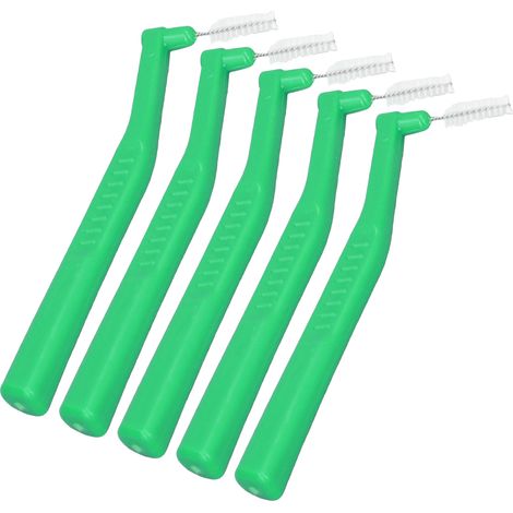 Packung mit 5 L-förmigen Interdentalbürsten für Erwachsene und Kinder, kieferorthopädische Pflege, Reinigung der Zahnzwischenräume, ersetzt Zahnseide, einfache Zahnbürste, grün. (1/5)
