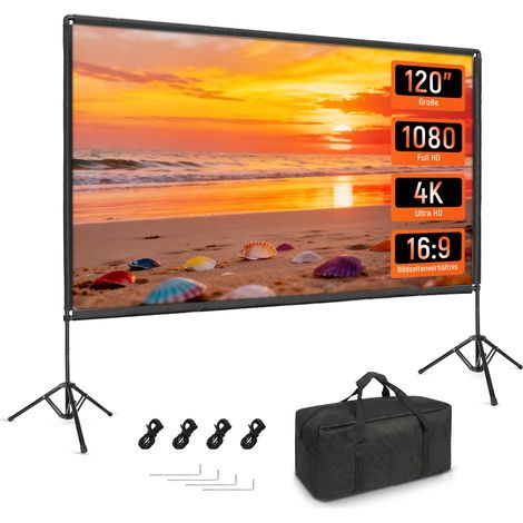 Écran de projection portable pour extérieur avec trépied 16:9 HD 120" avec support et sac de transport pour la maison, le jardin, les fêtes, le théâtre, les nuits (1/5)