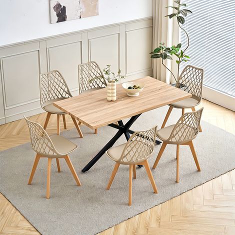 Wokaka Lot Table et Chaises à Manger -Table MDF 140cm - avec 6 Chaises Scandinaves de Salle à Manger - Couleur chêne (1/5)