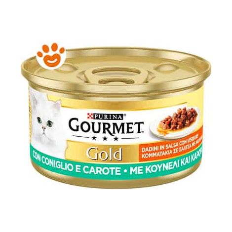 Purina Cat Gourmet Gold Dadini con Coniglio e Carote - Lattina 85 Gr -