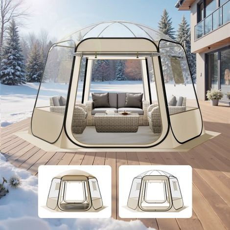 Tienda de Campaña Plegable, 336 x 305 x 220 cm, Impermeable y Resistente a Los Rayos UV, Tienda Transparente con Ventanas y Vista Panorámica de 540° para 8-10 Personas para Patio y Jardín (1/5)