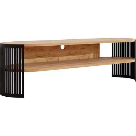 Meuble TV Sordore 121, Noir + Chêne doré artisanal, Le nombre de portes: 0, Nombre de tiroirs: 0, 140x40x40cm