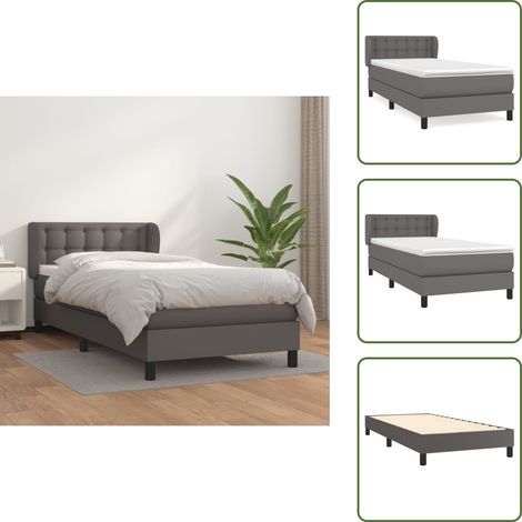 The Living Store Giroletto a Molle con Materasso Grigio 100x200 cm in Similpelle - Materasso a molle