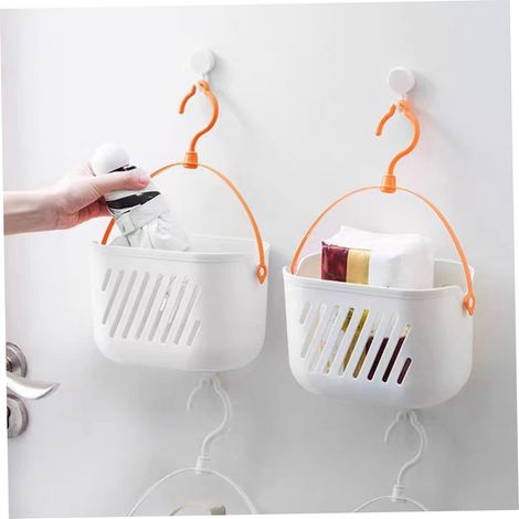 Organisateur de douche suspendu blanc 2 pièces - Panier rangement plastique avec crochet, petit panier salle de bain cuisine