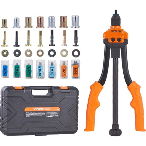Riveteuse Manuelle pour Écrou à Sertir 35 cm Pince à Insert Fileté avec 7 Mandrins 70 Écrous de 7 Tailles Outil à Riveter Dérivetage avec Mallette Portable pour Automobile Bricolage Construction (1/5)