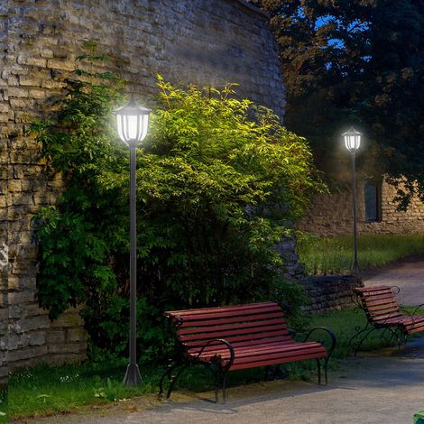 Lot de lampes solaires LED pour jardin, 30/60 lumens, plastique noir, H177 x Ø26,5 cm, parfaites pour terrasse et extérieur