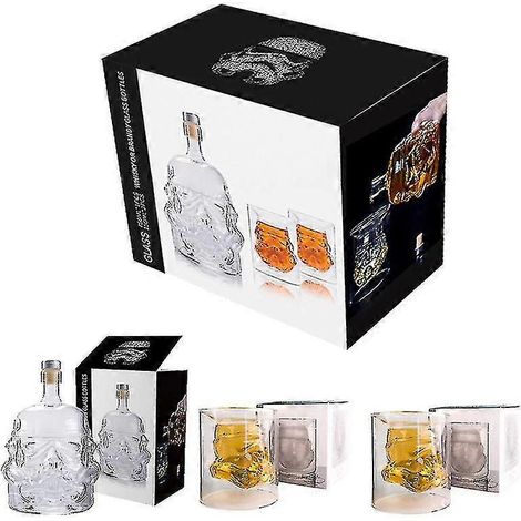 Ensemble de 3 pièces comprenant une carafe en verre Stormtrooper créative de 750 ml et des verres à whisky à double paroi, accessoires de cuisine et de bar, cadeau pour homme. (1/4)