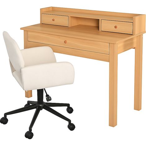 URBAN MEUBLE Ensemble bureau scandinave bois clair avec rangements et chaise de bureau beige (1/5)