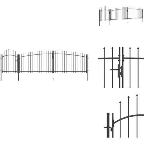 Portail de clôture de jardin avec dessus en lance 5x1,75 m Noir - Portail De Clôture - Portails De Clôture - Portail De Jardin - Portails De Jardin (1/5)