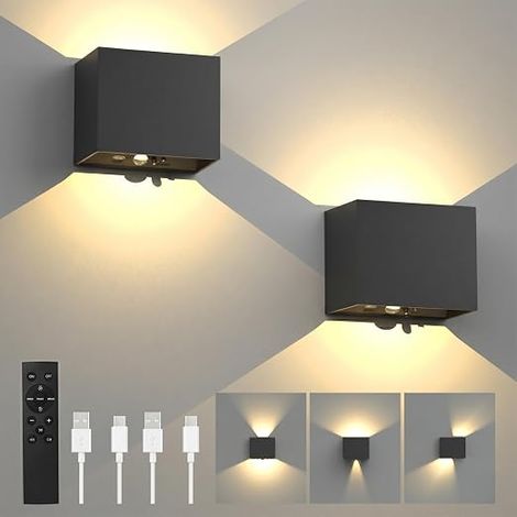 Applique Murale à Détecteur de Mouvement avec Télécommande Lampe Murale Sans Fil Applique Murale Haut et bas avec Minuterie pour Intérieur Extérieur