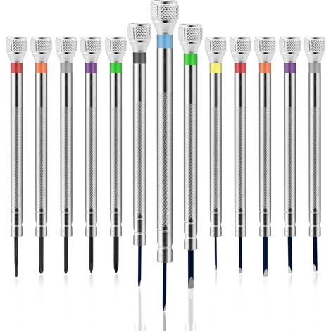 Lot de 13 tournevis de précision - Mini jeu de tournevis avec fente/cruciforme - Pour horlogers mécaniciens de précision - Pour montres - Ordinateur portable - Outils de réparation électroniques (1/5)