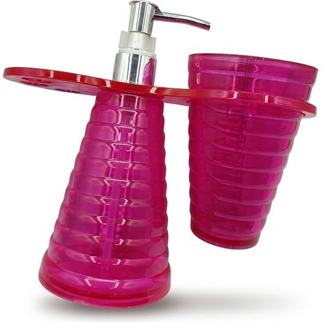 Lot de 3 - BATH & SHOWER - Accessoires de salle de bain - Rose fuchsia strié - Design moderne et complet - Voir photos (1/3)