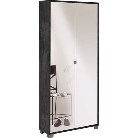 Armadio Multiuso 2 Ante con Specchio 83x190x29 cm Ossido Nero (1/3)
