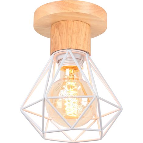 Plafonnier Vintage Industriel,Lustre Rétro en Métal et Bois Ø160mm avec Abat-jour E27 pour Salon,Cuisine,Chambre (1 Pièce) (1/5)