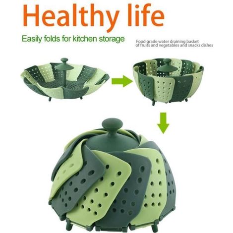 Batterie de cuisine,Panier de cuisson à la vapeur en Silicone,ustensile de cuisine,panier de cuisson à la vapeur en - Type green (1/4)