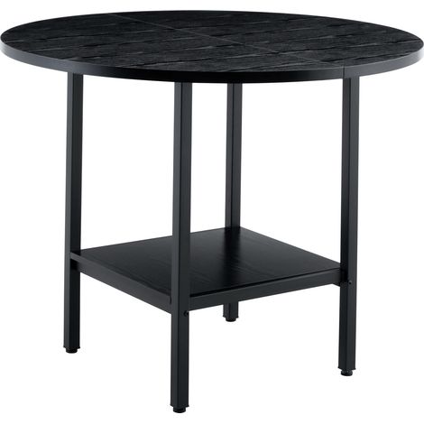 CAIziTable à manger ronde moderne avec étagère de rangement, veinure du bois noir et cadre en métal noir, adaptée à un ensemble repas de 4 à 6 personnes, idéale pour la cuisine, la salle à manger et l (1/3)