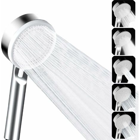 Shower Head, Bathroom High Pressure Hand Shower, 5 High Pressure Jet Modes, Water Saving Easy Installation Silver