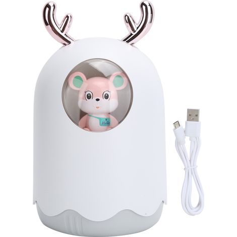 Diffuseur d'air silencieux avec lumière d'ambiance colorée, brumisateur nano USB, type cornes de cerf de Noël blanc (1/5)