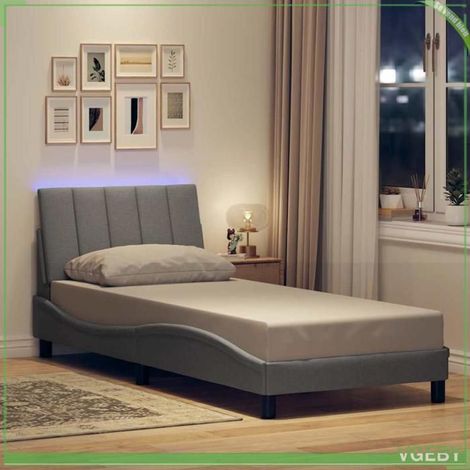 Cadre de lit - 3310426 - 90x190 cm - Tissu gris clair - LED intégrée (1/5)