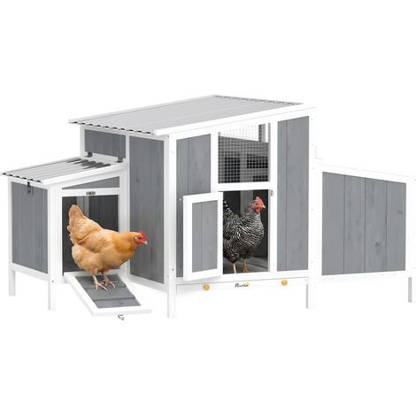 Hühnerstall Holz Hühnerhaus mit abschließbarer Tür Nistkasten wasserdichtem PET-Dach für 3-4 Hühner, 145x90x92 cm Grau