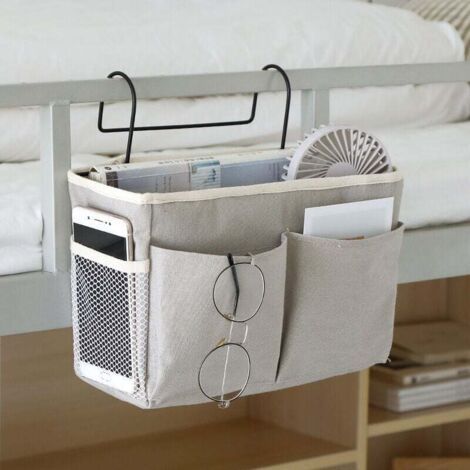 Bolsillo Gris para Cama, 1 Unidad, Organizador de Cabecera, Bolsa Organizadora Colgante para Cama, Impermeable, Organizador de Bolsillos para Cama, Ideal para Dormitorio, Sofá, Revistas, Gafas, Libros (1/5)