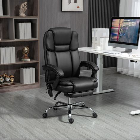Chaise de bureau en similicuir noir avec massage, chauffage, inclinaison 135°, repose-pieds, 66x67x118-126 cm (1/5)