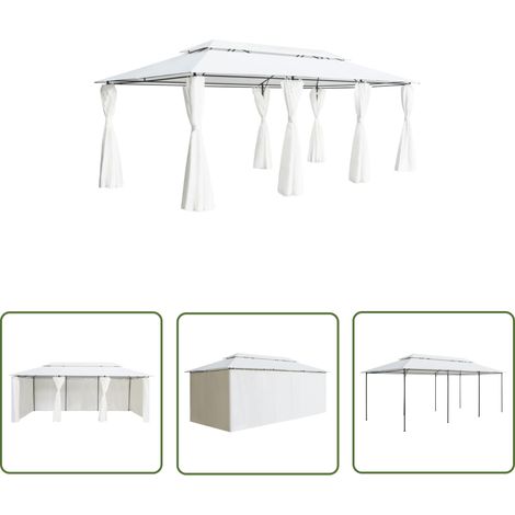 The Living Store Pavillon mit Vorhängen 600x298x270 cm Weiß 180g/m² - Gartenpavillon - Partyzelt - Außengarten - Sommergarten - Markise (1/5)