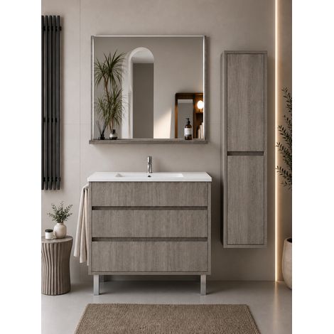 Mueble de baño con lavabo ORIGENBATH IMPERIA sin espejo 50x40 cm roble smoky con columna (1/5)