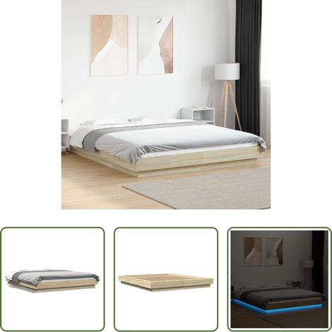 LED-Leuchten - Bettgestell mit LED Sonoma-Eiche 150x200 cm Holzwerkstoff (1/5)