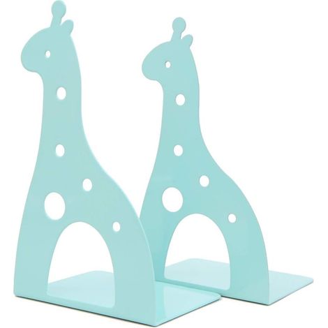 Serre-livres en fer antidérapant en forme de girafe - 17,5 cm - Pour enfants, bibliothèque, école, bureau, maison - Bleu (1/4)