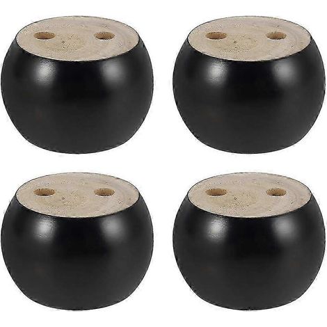 Un ensemble de quatre pieds de meubles ronds en bois, de 5 cm de hauteur, compatibles avec les canapés, les lits, les fauteuils et les armoires, comprenant des vis et des sangles noires. (1/5)