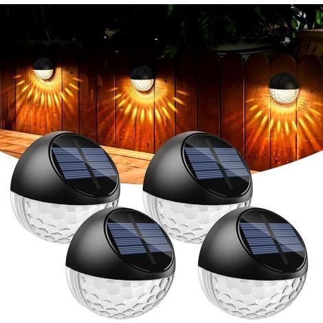 Solar Lights, Set of 4 LED Solar Wall Lights, Outdoor Wall Sconce, IP65 Waterproof, Decorative Wall Lighting, Warm White Light, Fence Light, Wall, Patio, Garden, Entrance Door, Staircase, Courtyard, D (1/5)