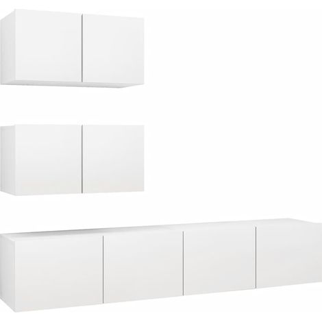 Conjunto de muebles mueble aparador TV televisión salón dormitorio salón 4 piezas madera contrachapada blanco 020024664