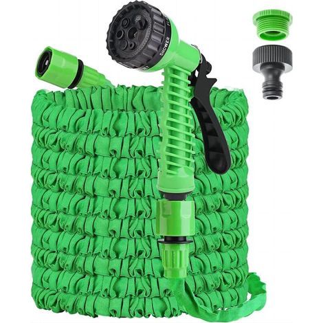 30 m/100 Fuß dehnbarer Gartenschlauch, flexibler Gartenschlauch mit 7 Sprühmustern, auslaufsicher, geeignet für Garten und Autowäsche (Grün) (1/5)