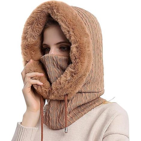 masque De Ski Multifonctionnel Pour Femme - Kaki, Masque Polaire Chaud Capuche Et Coupe-vent, Combinaison De Ski D'hiver, Bonnet De Moto D'extrie