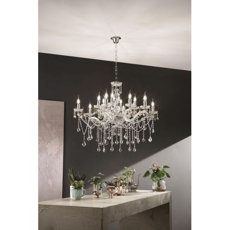 LAMPADARIO DAMASCO 12 LUCI CRISTALLO E CROMO ATTACCO E14 D.90CM