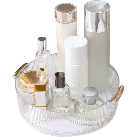 Organisateur de maquillage rotatif à 360° avec poignée, transparent, pour salle de bain et toilettes. (1/5)