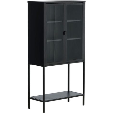 Vitrine 2 Portes en Verre "Misha" 150cm Noir (1/5)