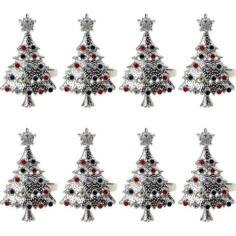 Serviettenringe in Weihnachtsbaumform, 8er-Set, für Hochzeiten und Feiern (silber) (1/5)