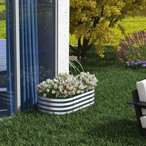 Hochbeet Pflanzenbeet Modulares Hochbett, wetterbeständig, offener Boden, 105 x 62 x 30 cm, Silber (1/5)