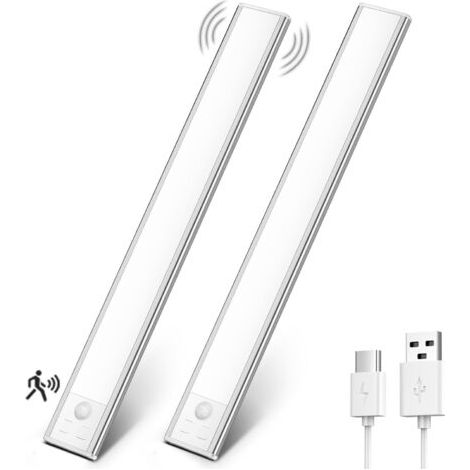 Luce per armadio, illuminazione interna a LED ricaricabile, senza fili, luce LED dimmerabile con sensore di movimento, luce LED per armadio, ripostiglio, scale, cucina (31 cm - 2 pezzi, 6000K) (1/5)