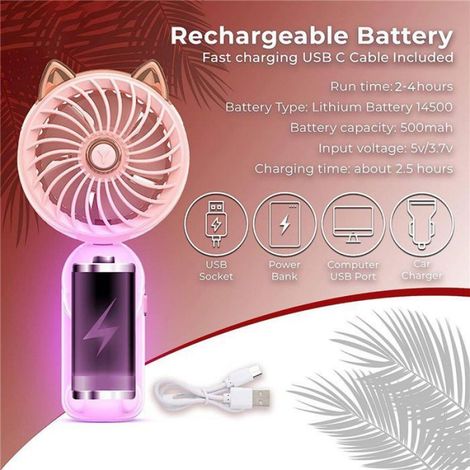 Ventilateur Portable - Batterie Lithium 14500 - USB Rechargeable - Pliable - 3 Vitesses - 5 Palettes - Pour Bureau Plein Air Voyage - 1 Pièce (1/5)